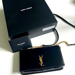 Black patent leather crossbody phone holder